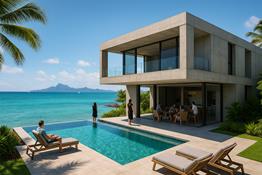 Fachada de unas casas contemporaneas con diseño minimalista y ventanales amplios.